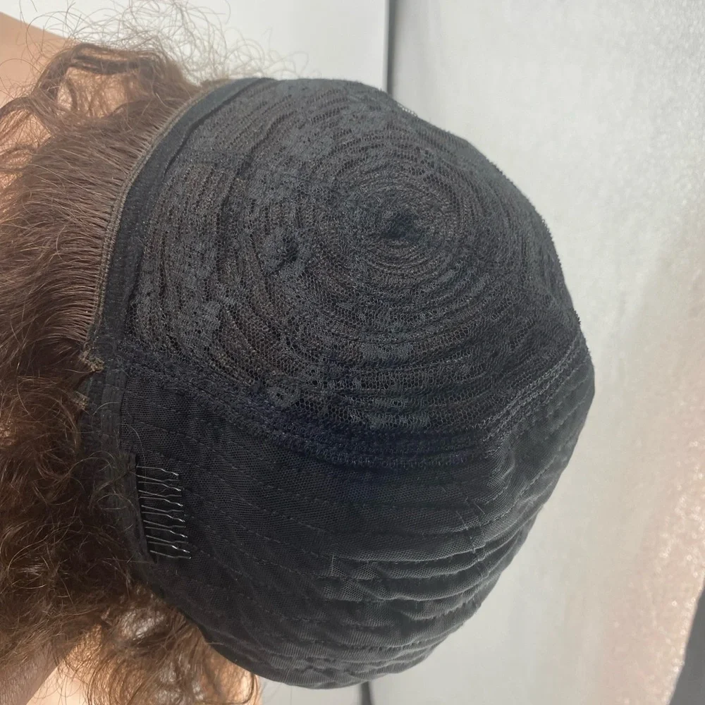 Curly Brown Human Hair Afro Wig - Picture 6 of 8